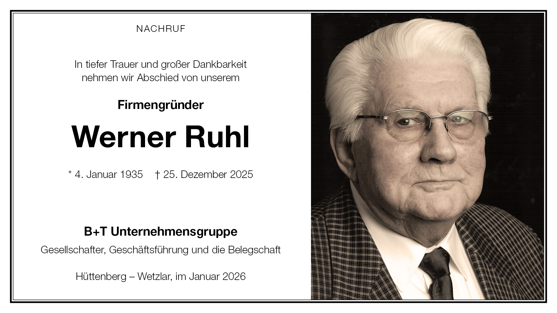 Nachruf für Werner Ruhl.